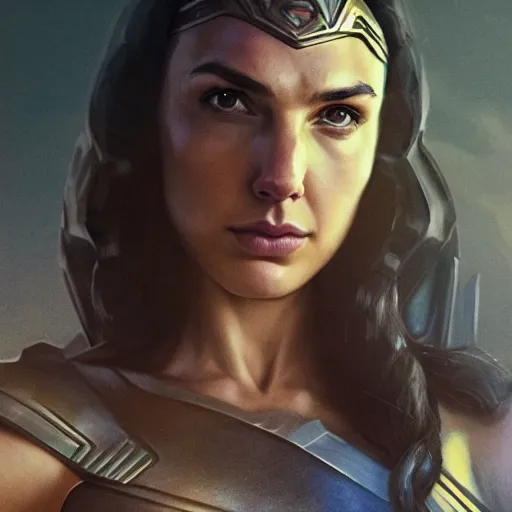 Prompt: a potrait of Gal Gadot as Kryptonian with full armory by Greg Rutkowski, Sung Choi, Mitchell Mohrhauser, Maciej Kuciara, Johnson Ting, Maxim Verehin, Peter Konig, Zack Snyder, 8k photorealistic, cinematic lighting, HD, high details, dramatic, trending on artstation, full body shot