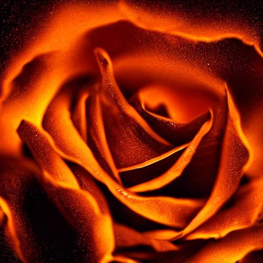 Prompt: award - winning macro of a beautiful rose made of molten lava!!! on black background, highly detailed, hyper - realistic, inner nebula glow!!!, trending on deviantart, artstation and flickr, nasa space photography, national geographic, by harold davis, georgia o'keeffe and harold feinstein