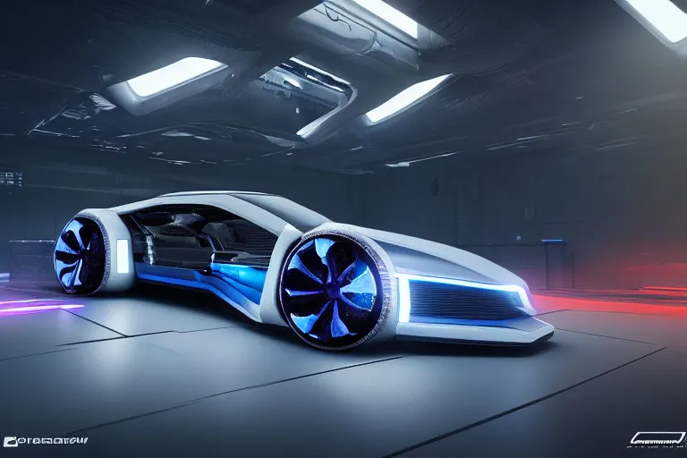 Image similar to cyberpunk audi concept inspired car, futuristic look, highly detailed body, very expensive, photorealistic camera shot, bright studio setting, studio lighting, crisp quality and light reflections, unreal engine 5 quality render