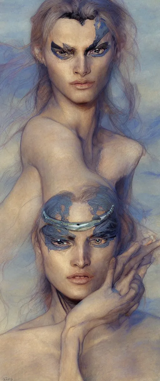 Prompt: a beautiful exotic female fremen on dune, by edgar maxence ross tran and michael whelan and gustav klimpt