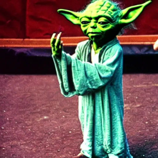 Image similar to yoda performing at woodstock