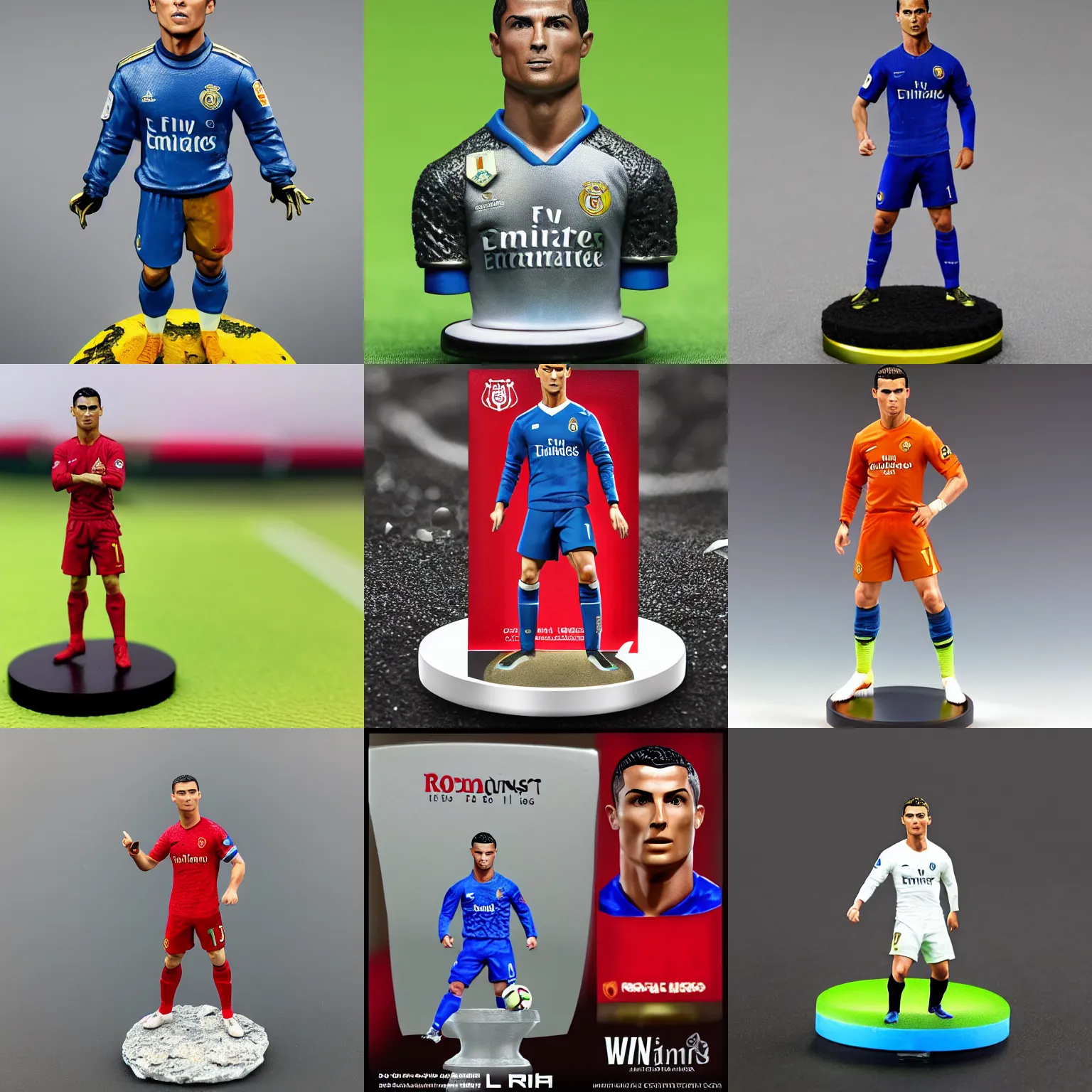 Prompt: a resin miniature of Cristiano Ronaldo in Warhammer, miniature product photo, full body, on textured disc base, 4K, HD