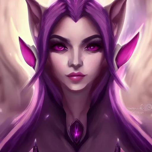 Prompt: portrait of a female high elf with magenta eyes and dark hair, in the style of league of legends digital art trending on art station 8 k