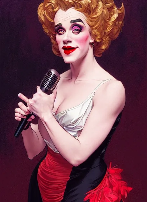 Prompt: jordan peterson in drag doing a cabaret show! intricate, elegant, highly detailed, digital painting, artstation, concept art, smooth, sharp focus, illustration, art by artgerm and greg rutkowski and alphonse mucha