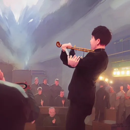 Prompt: the wolfe tones performing music on stage 4 k, concept art, by wlop, ilya kuvshinov, artgerm, krenz cushart, greg rutkowski, pixiv. cinematic dramatic atmosphere, sharp focus, volumetric lighting, cinematic lighting, studio quality