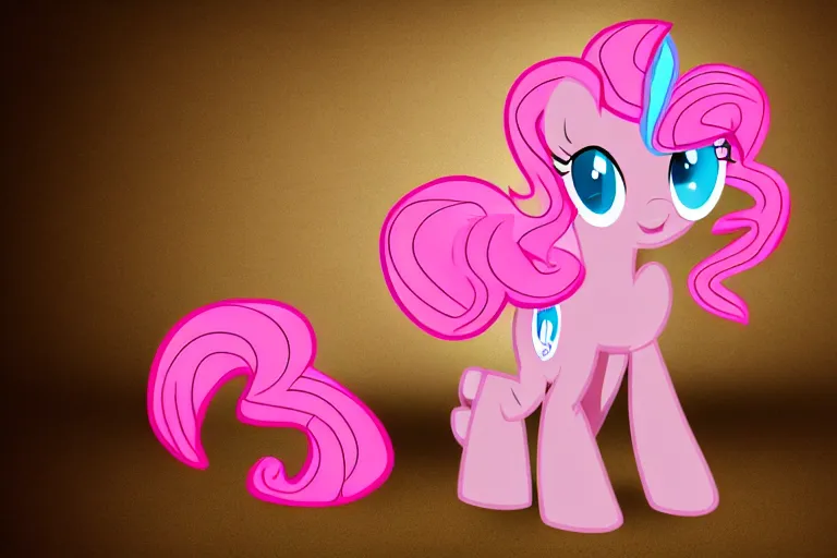 Image similar to Pinkie Pie equine, back towards camera, facing away, professional photography and mood lighting, equine photo, sitting down, flowing mane and tail, relaxed expression