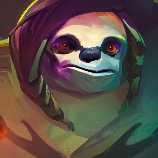 Prompt: lazy sloth as dota 2 character, digital illustration portrait design, by android jones and greg rutkowski, retrowave color scheme, detailed, cinematic lighting, wide angle action dynamic portrait