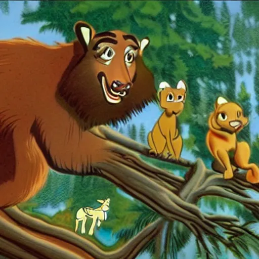 Image similar to 1940s disney film about talking forest animals super high detail