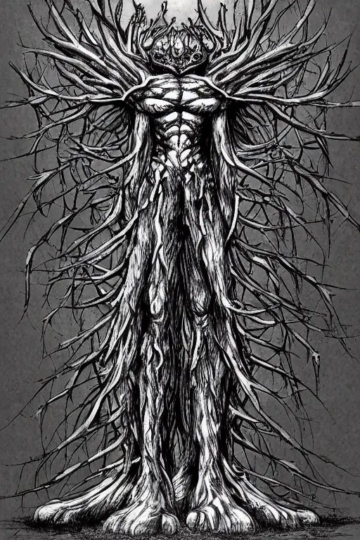 Image similar to armoured tree humanoid monster, symmetrical, highly detailed, digital art, tree armour, sharp focus, trending on art station, kentaro miura manga art style