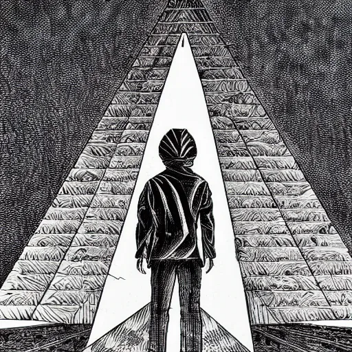 Image similar to man with a pyramid head, psychedelic art, esoteric, optical illusion