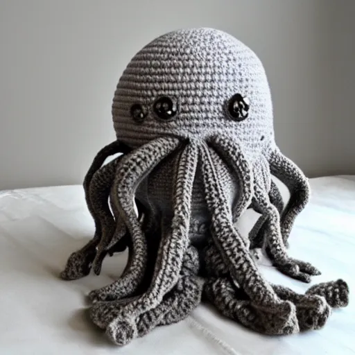 Prompt: a crocheted cthulhu toy for a baby