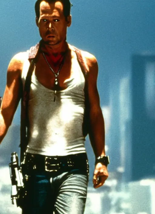 Image similar to film still of Johnny Depp as John McClane in Die Hard, 4k