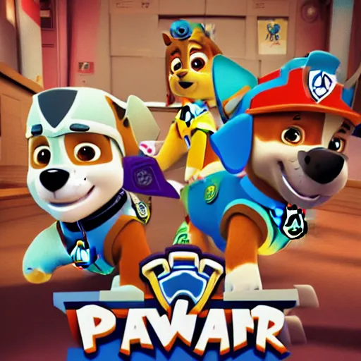 Image similar to paw patrol is on a roll, pixel art, artstation, stylistic, ultra realistic, 4 k