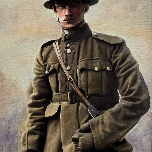 Prompt: a beautiful extremely complex painting of a man in ww 1 fighting digital painting