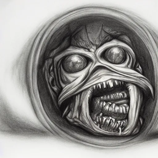 Image similar to a gigantic cyclope as drawn by giger using charcoals