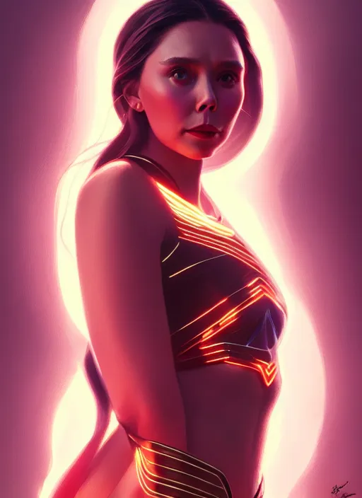 Image similar to portrait of modern darna, elizabeth olsen, intricate, elegant, glowing lights, highly detailed, digital painting, artstation, glamor pose, concept art, smooth, sharp focus, illustration, art by wlop, mars ravelo and greg rutkowski