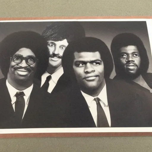 Image similar to 1 9 7 0 s jazz quartet promo photo, fine detailed, photorealistic, portrait