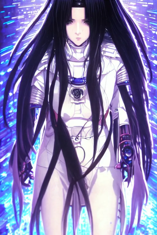 Image similar to portrait Anime girl in cyberpunk trinity blood armor, cute-fine-face, black-hair pretty face, realistic shaded Perfect face, fine details. Anime. realistic shaded lighting by Ilya Kuvshinov katsuhiro otomo ghost-in-the-shell, magali villeneuve, artgerm, rutkowski, WLOP Jeremy Lipkin and Giuseppe Dangelico Pino and Michael Garmash and Rob Rey