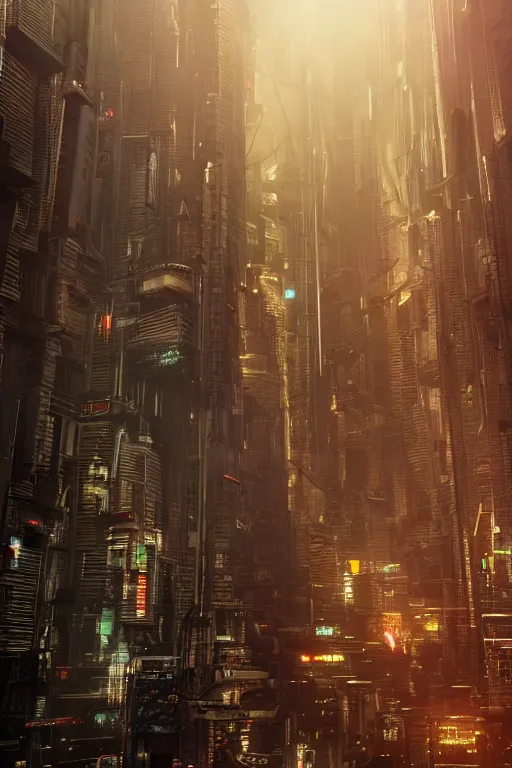 Image similar to cyberpunk cityscape like tokyo nework with tall buildings at dusk golden hour cinematic lighting, epic composition. A golden daylight, hyper-realistic environment. Hyper and intricate detail, photo-realistic. Cinematic and volumetric light. Epic concept art. Octane render and Unreal Engine, trending on artstation