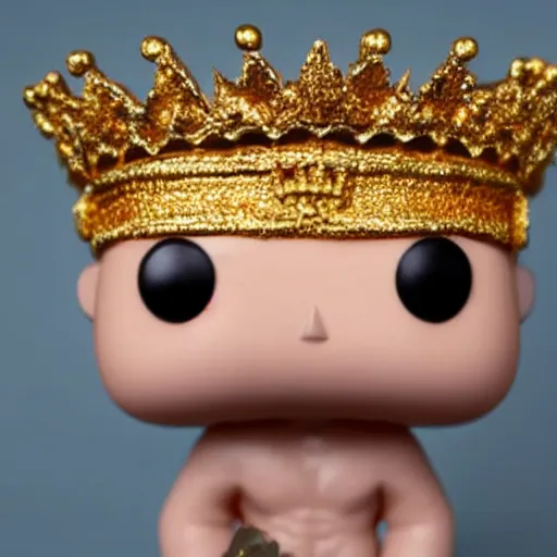 Image similar to A funko pop of a bag of a pig in a gold crown