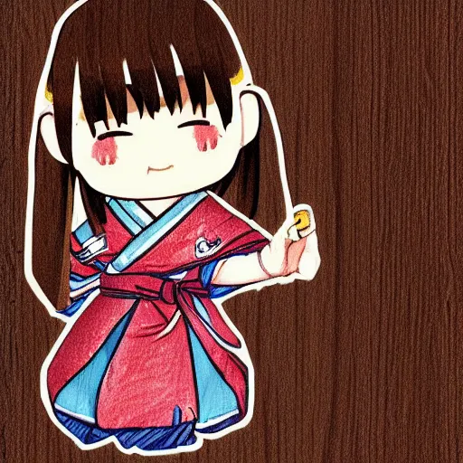 Prompt: concept art of a singular kawaii chibi in the sytle of japanese wood print, on simple background, water color nendoroid, anime waifu, ukiyoe, no shading, no gradient, flat design