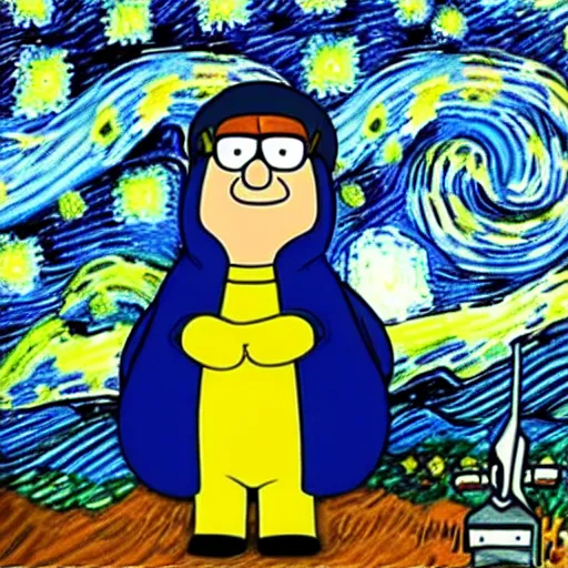 Prompt: peter griffin in starry night painting in the style of dali