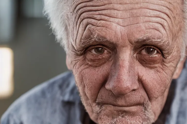 Prompt: a cinematic portrait headshot photograph of an old man looking at the camera, soft light, ultra high detailed, realistic, hair light, key light, movie still
