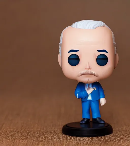 Image similar to portrait photo of joe biden as a funko pop figurine. Macro photography, neutral background.