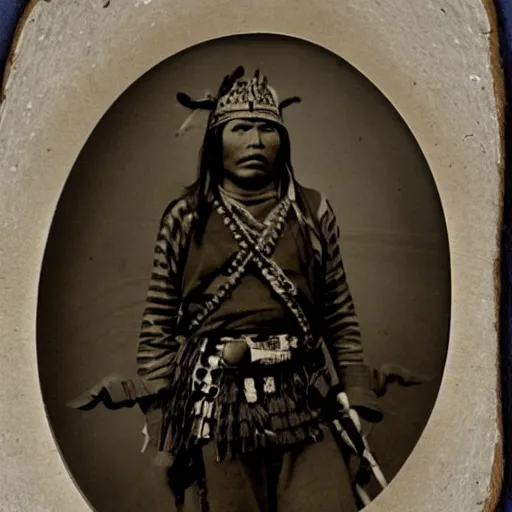 Prompt: old antique photo of an apache warrior