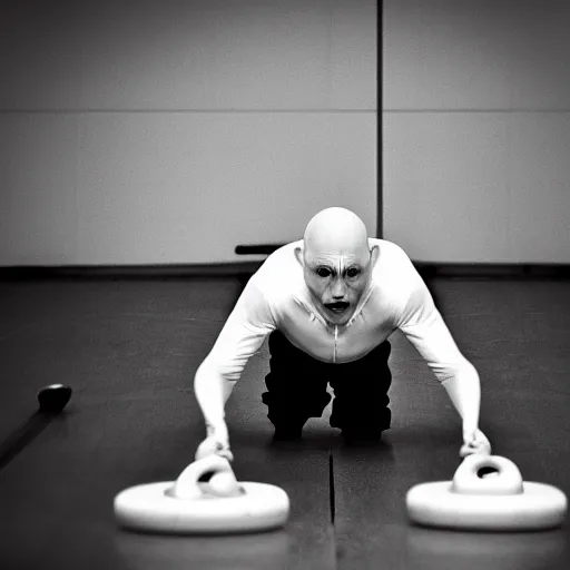 Image similar to portrait of nosferatu playing alone curling, sport photography