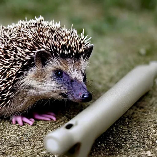 Image similar to still image of a hedgehog wearing body armor, hedgehog soldier, the hedgehog is holding a rifle, photo