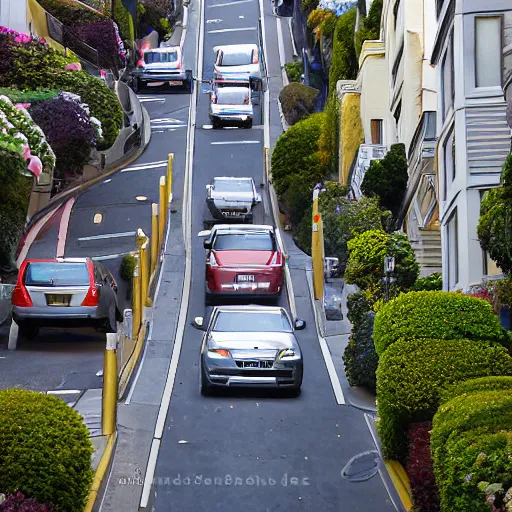 Prompt: Lombard Street is an east–west street in San Francisco, California that is famous for a steep, one-block section with eight hairpin turns. Stretching from The Presidio east to The Embarcadero (with a gap on Telegraph Hill), most of the street's western segment is a major thoroughfare designated as part of U.S. Route 101. The famous one-block section, claimed to be the crookedest street in the world, is located along the eastern segment in the Russian Hill neighborhood. It is a major tourist attraction, receiving around two million visitors per year and up to 17,000 per day on busy summer weekend