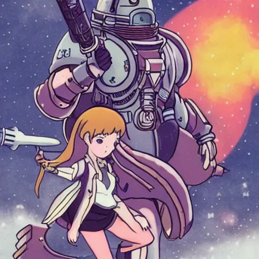 Prompt: space marines, magical girl, studio ghibli, pulp science fiction illustration