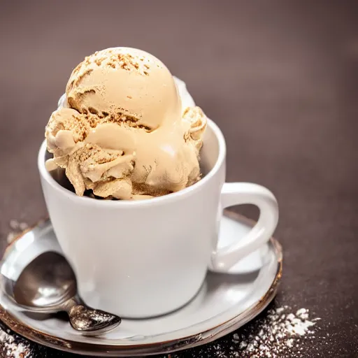 Image similar to extremely delicious looking photo of ice cream desert in cup, very expensive top quality product, michelin star, most perfect desert on the world, small manufacture, unique style, 8 k, product photography, professional studio photography