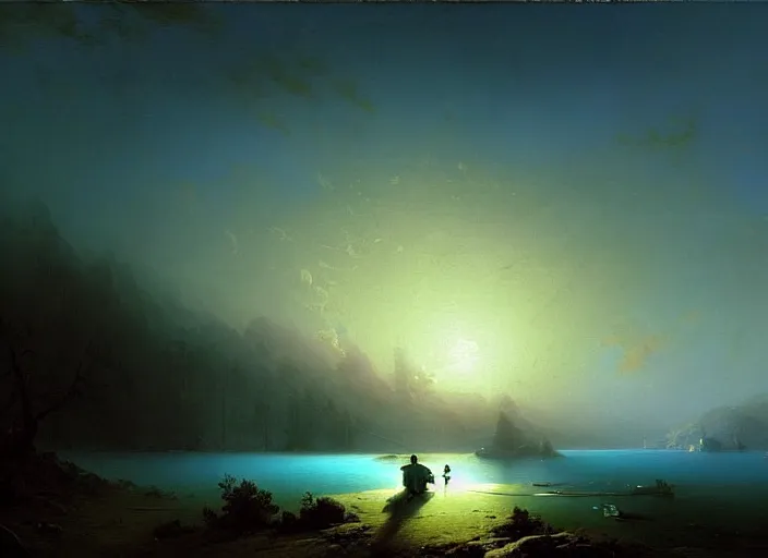 Prompt: blue - turquoise fog in the void, hyperrealism, no blur, 4 k resolution, ultra detailed, style of asher brown durand, ismail inceoglu, robert mccall, ivan aivazovsky, syd mead