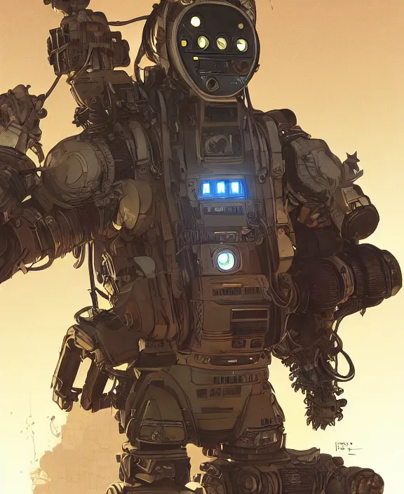 Image similar to solarpunk digital illustration pathfinder robot from apex legends, portrait by james gurney and laurie greasley, concept art, cinematic composition, hyper realism, photorealistic, dramatic lighting, highly detailed, vintage sci - fi