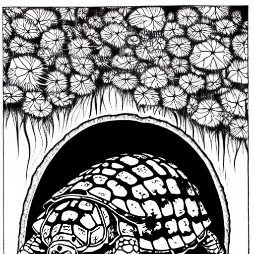 Prompt: mouse in an empty tortoise shell, horror, intricate details, highly detailed. art by junji ito