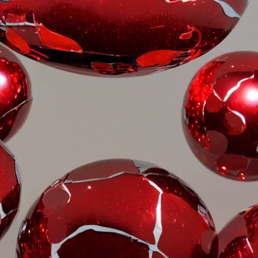 Prompt: chrome spheres on a red cube, kintsugi