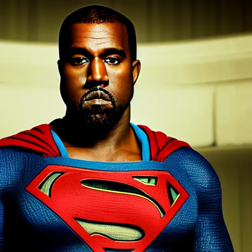 Image similar to Movie still of Kanye West as superman