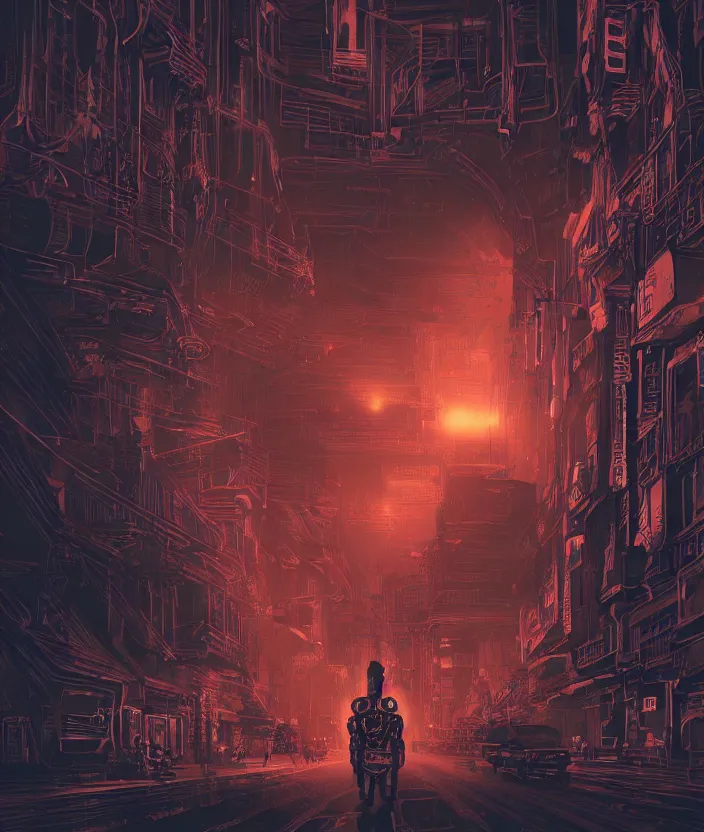 Prompt: A digital matte intricate illustration concept art of Isaac Clark inspired art and greebles + dark shadowy neon colors, symmetry, intricate complexity, epic composition, gritty atmosphere, highly detailed, cinematic lighting + masterpiece, trending on artstation + 8k