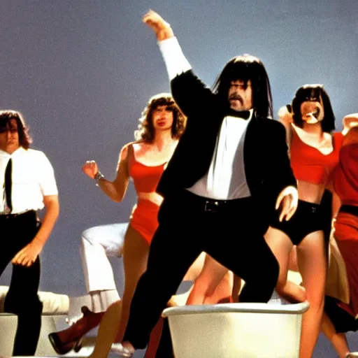 Image similar to jack black in pulp fiction, tarantino, dancing