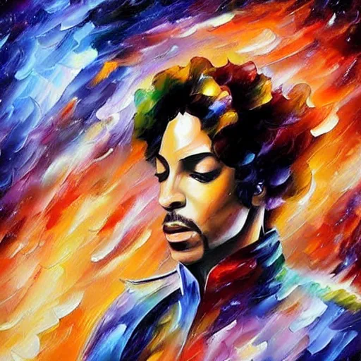 Image similar to a painting of prince in space in the style of leonid afremov. trending on artstation.