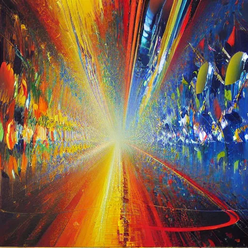 Image similar to abstract art representing momentum, oil painting by john berkey and gabriel dawe, masterwork