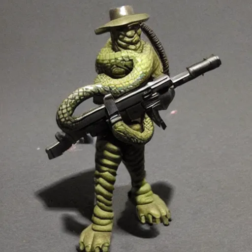 Image similar to Snakeman with a gun