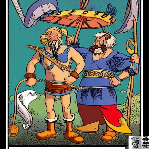 Image similar to Asterix & Obelix in the style of Jean Giraud, Moebius