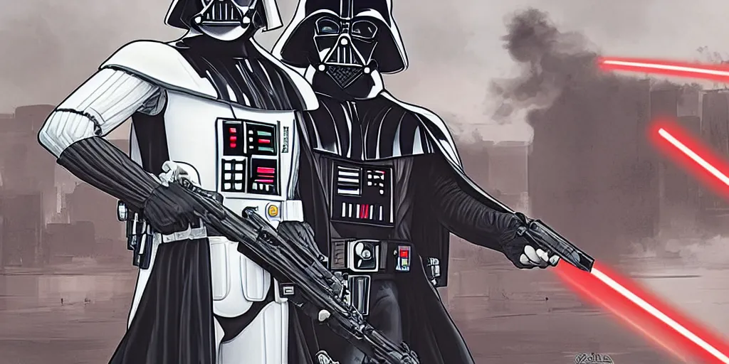 Image similar to darth vader, in the style of gta 5 loading screen, illustrated