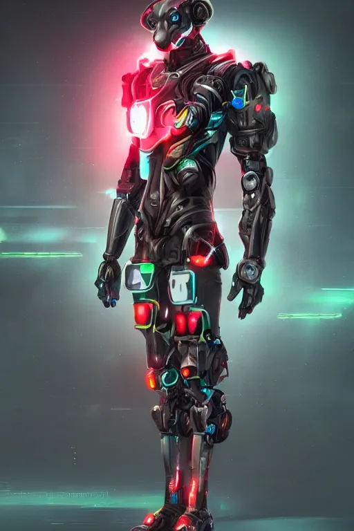 Prompt: stunning digital art of a cybernetic anthropomorphic fox wearing full-body neon armor, cyberpunk, incredible lighting, trending on ArtStation