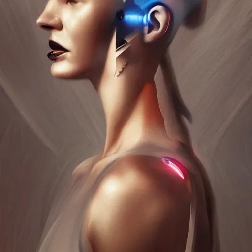 Image similar to cyborg fashion model, hyperrealism matte oil painting, cyberpunk, artstation