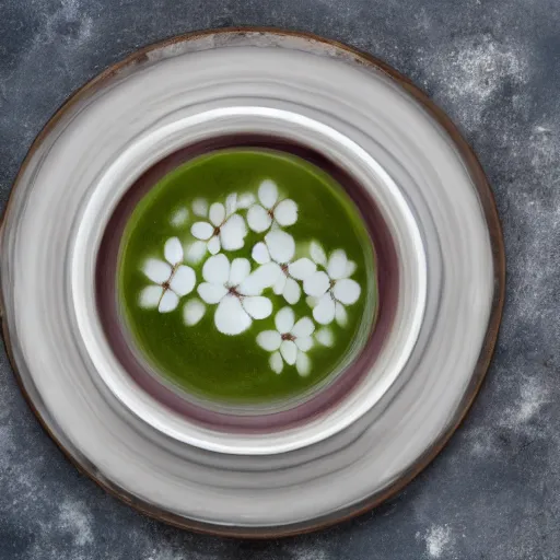 Image similar to waterpaint top view of a bowl of sakura petals soup