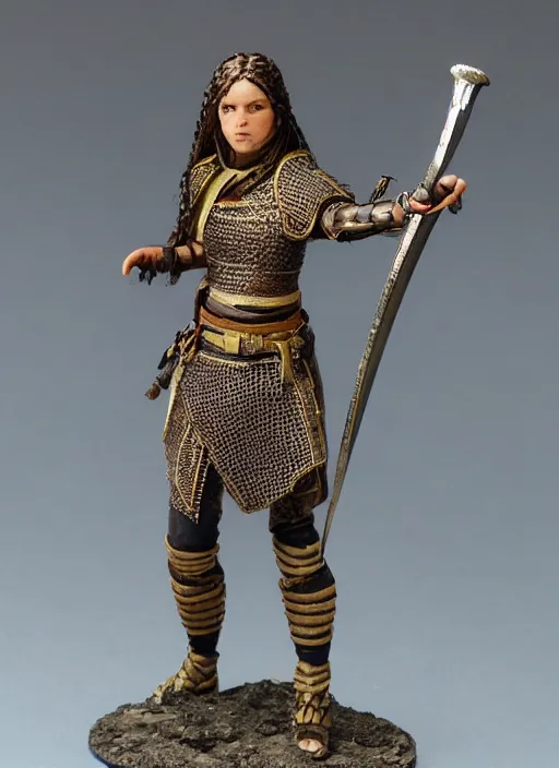 Prompt: Images on the store website, eBay, Full body, Miniature of a female warrior with sword